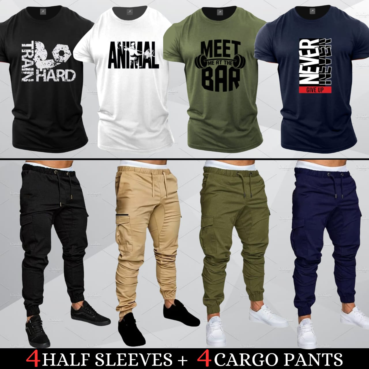 (4 Printed T-Shirts + 4 Cargo)