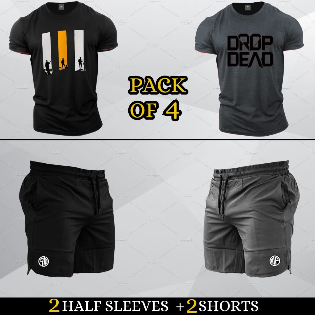 (2 Casual T-Shirts + 2 Shorts)