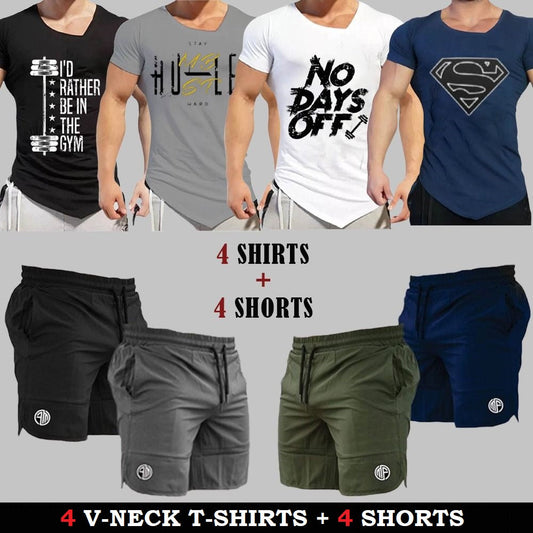 (4 V-Neck T-Shirts + 4 Shorts)