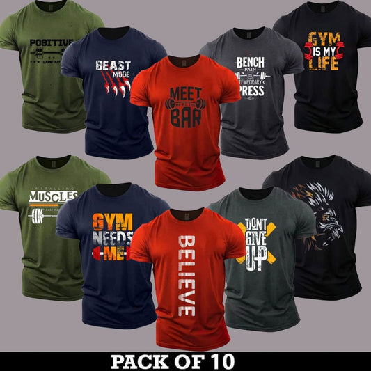10pcs - Printed Half Sleeves T-Shirts